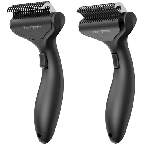 Self Cleaning Grooming Rake Brush for Shedding Gently Removes Loose Undercoat Mats Tangled Deshedding Grooming Tool for Dogs Cats Extra Wide (Black) - color: Black