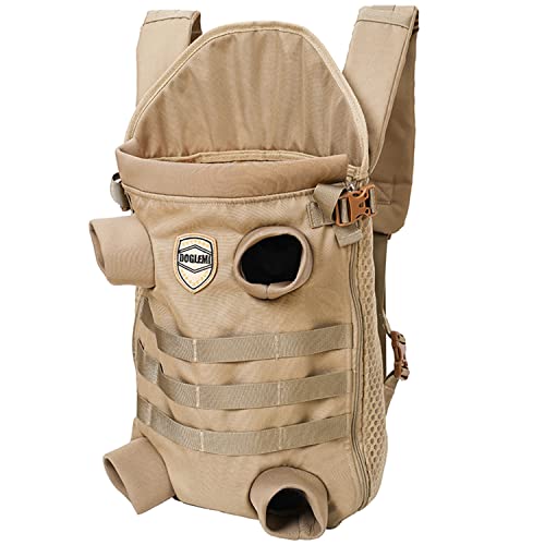 FLAdorepet Dog Carrier Tactical Backpack for Medium Large Dogs,Soft Hands-Free Legs Out Pet Front Cat Dog Carrier Backpack Travel Bag for Outdoor Traveling Hiking Camping (Medium, Khaki) - size: 21.7"L x 7.5"W x 13.0"H