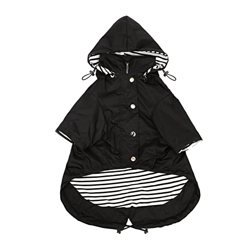 Morezi Dog Zip Up Raincoat with Reflective Buttons, Rain/Water Resistant, Adjustable Drawstring, Removable Hood, Raincoats with Legs 8lbs to 80lbs Available - Black - XS - color: Black, size: X-Small