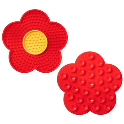 Silicone Lick Mat with Suction Cups Flower Shape Slow Feeder Pad for Dogs Cats Grooming Bathing - color: Gray