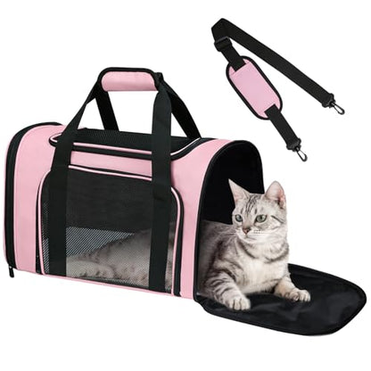 Soft Sided Pet Carrier - TSA Approved Collapsible Waterproof Travel Carrier for Small/Medium Cats Dogs Puppies (Up to 25lbs) - Pink - color: Pink, size: 20"L x 13"W x 13"H