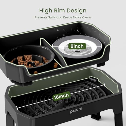 4-in-1 Elevated Slow Feeder Dog Bowls, 4 Height Adjustable Mess Proof Raised Dog Bowl Stand with No Spill Dog Water Bowl, Stainless Steel Dog Food Bowl & Slow Feeder for Large Medium Small Dogs Pets - color: Black, size: Water Bowl + Stainless Steel Bowl