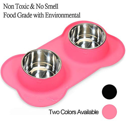 AsFrost Dog Food Bowls Stainless Steel Pet Food Bowls & Dog Water Bowls, Dog Bowls Silicone Mat No Spill Non-Skid Feeding Bowls for Small Size Dog Puppy Cat Food Dish, Pink, 3 Cup/24oz, Set of 2 Bowls - color: Pink, size: 3 Cup/27 oz each