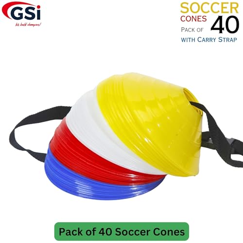 GSi Sports Training Cones for Agility Drills – Soccer & Basketball Multi-Sport Field Markers, Durable Flexible Cones in Multiple Shapes & Packs (20–80 Pack) - style: Regular - 40 Pack
