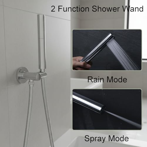 Chrome Handheld Shower Head Brass 2 Function High Pressure Hand Shower Wand 7 Inch High Flow Hand Held Shower Head Sprayer with 59 Inch Hose and Bracket - color: Chrome