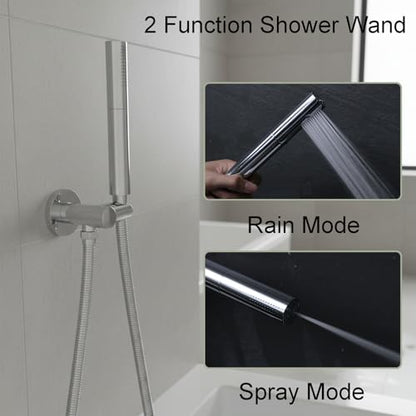 Chrome Handheld Shower Head Brass 2 Function High Pressure Hand Shower Wand 7 Inch High Flow Hand Held Shower Head Sprayer with 59 Inch Hose and Bracket - color: Chrome