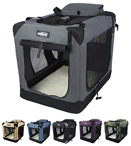 EliteField 3-Door Folding Soft Dog Crate with Carrying Bag and Fleece Bed (2 Year Warranty), Indoor & Outdoor Pet Home (20" L x 14" W x 14" H, Gray) - color: Gray, size: 20.0"L x 14.0"W x 14.0"H
