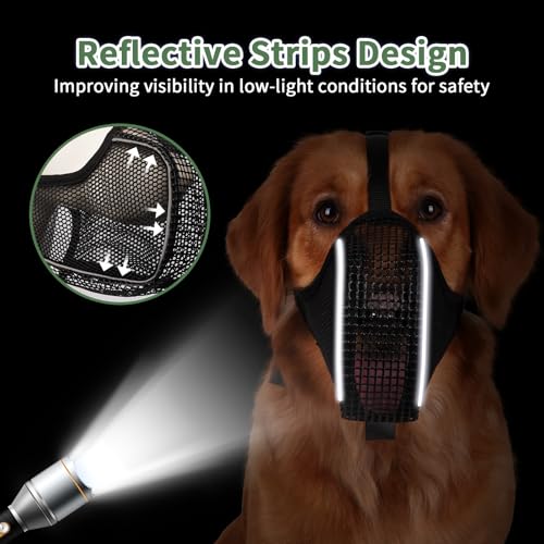 Mayerzon Dog Muzzle, Patented Mesh Muzzle with Panting Room for Large Medium Small Sized Dogs, Soft Mouth Guard to Prevent Biting Eating for Grooming Vet Visit Walking, Reflective and Full Covered - size: XXS [Snout Cir: 6-7.25"]