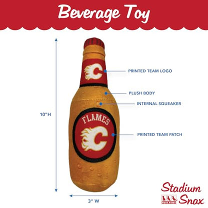 Pets First NHL Calgary Flames Beer Bottle Plush Dog & Cat Toy- Cutest Stadium SODA Bottle Snack Plush Toy for Dogs & Cats with Inner Squeaker & Beautiful Hockey Team/Logo - color: Calgary Flames, style: NHL Beer Bottle Toy