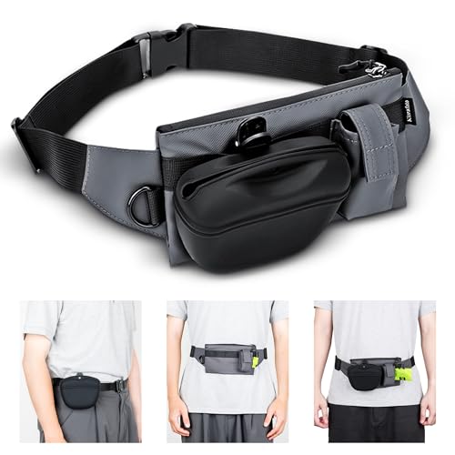 2 In 1 Dog Treat Pouch for Training, Upgrade Treat Pouch for leash with Removable Clip on Silicone Treat Bag & Built-in Poop Bag Dispenser,Waist Belt Fanny Pack for Pet Puppy Training Walking Hiking