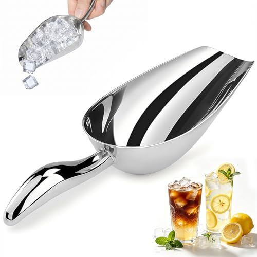 304 Stainless Steel Ice Scoop, 22Oz Heavy Duty Metal Ice Scooper Rustproof and Dishwasher Safe Perfect for Ice Maker Freezer Kitchen Bar Party Wedding Coffee Shop - size: 3