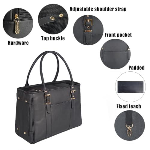 Fashion Pet Carrier Dog Purse Cat Bag Soft-Sided Carriers Travel Airline Approved, Stylish Leather Tote Handbag for Small Animal Puppy Kitten (Black) - color: Black