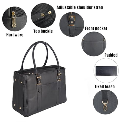 Fashion Pet Carrier Dog Purse Cat Bag Soft-Sided Carriers Travel Airline Approved, Stylish Leather Tote Handbag for Small Animal Puppy Kitten (Black) - color: Black