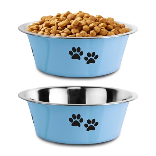 Stainless Steel Dog Bowls, Nonslip Rubber Bottom No Spill Proof Skid Metal Insulated Dog Bowls for Large Medium Small Breed Dogs (Blue, 3.6 Cups/29 OZ) - color: Blue, size: 3.6 Cups/29 OZ