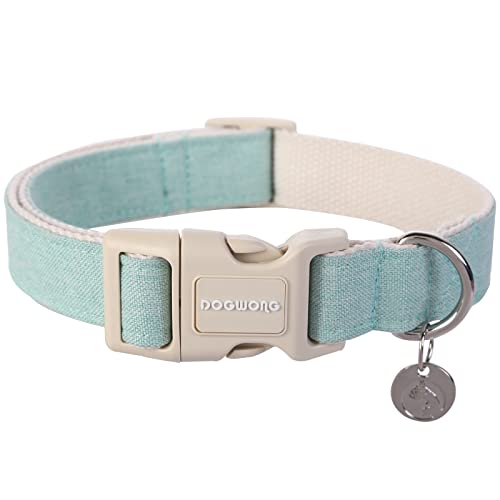 DOGWONG Cotton Hemp Dog Collar, Heavy-Duty Green Dog Collar Adjustable Soft Natural Fabric Pet Dog Collar Cute Wedding Puppy Necklace for Small Medium Large Dogs - color: A: Lake Green, size: X-Small