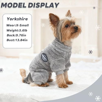 Fleece Dog Pajamas Winter Warm Dog Sweater for Small Dogs Thermal Soft Puppy Pjs Coat Stretchy Jumpsuit Doggie Pet Clothes Outfits Cat Apparel (Grey, Medium) - color: Grey, size: Medium