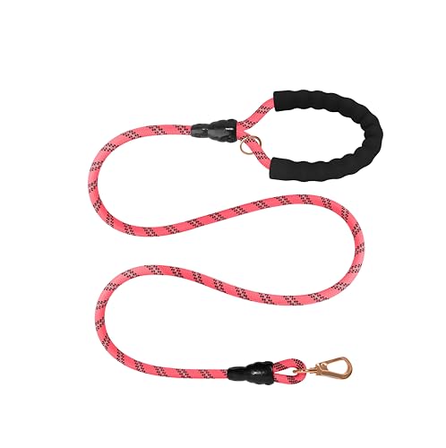 Homapet. Braided Rope Dog Leash 6 Ft with Comfortable Padded Handle Reflective Threads with Poop Bag Dispenser for Large Dogs (Pink/Black 1/2") - color: Pink/Black