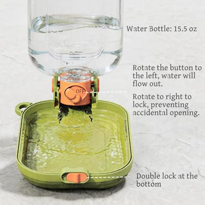 Portable Dog Water Bottle 15.5 oz 2-in-1 Foldable Travel Dog Bowls Pet Food Bowl Leak Proof Puppy Water Dispenser for Hiking Camping Walking Green