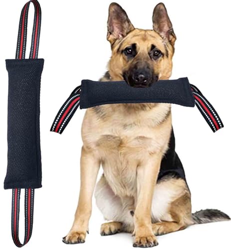 Clysoru Tug Toy for Dogs Tug of War Dog Toy with 2 Strong Red Band Handles Lasting Training Equipment Puppy to Large Dogs Interactive Toy Best for Tug of War Pull Indestructible Rope Toys (Dark) - color: dark