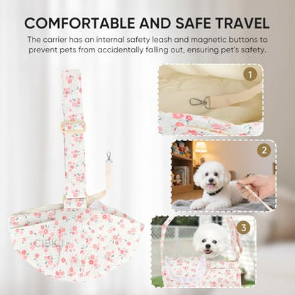 Dog Slings for Small Dogs,Small Dog Carrier Sling,Adjustable Strap Hand Free Dog Carrier Cat Sling for Outdoor Traveling Subway (Red Flower)