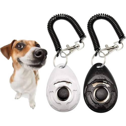 2 Pack Pet Training Clicker with Wrist Strap, Clicker for Pets, Dog Clicker Perfect for Dog Cat Horse Behavioral Training (Black, White)