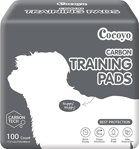 COCOYO Dog Training Pads丨Carbon Absorb Eliminating Urine Odor Puppy Pads丨Premium Charcoal Dog Pee Pads (100 Count, 17.5x23.5 inch) - size: 17.5" x 23.5" Charcoal