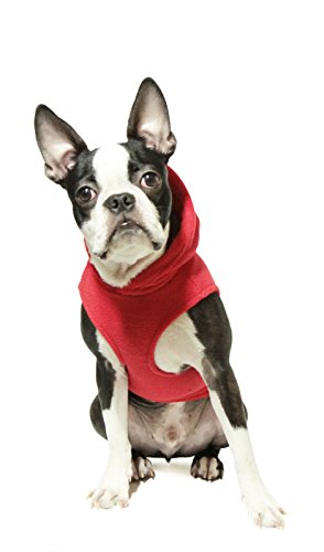 Gooby Fleece Vest Hoodie Dog Sweater - Red, X-Small - Warm Pullover Dog Hoodie with O-Ring Leash for Small to Medium Dogs - color: Red, size: X-Small (Around 4-lb)