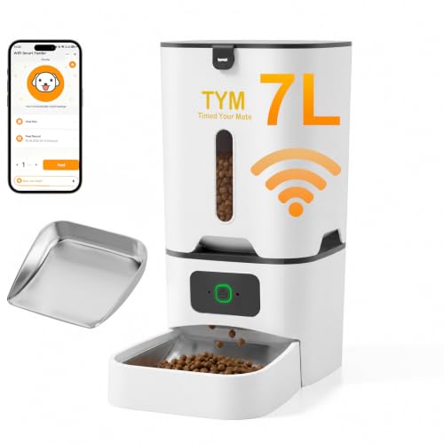 Automatic Cat Feeder, 7L Food Dispenser with Smart APP Control, WiFi Timed Pet Feeder, Programmable Timer, Dual Power Supply, Detachable for Easy Cleaning, for Cats Small Pets