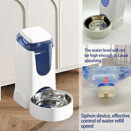 Hamiledyi Pets Automatic Gravity Feeder Dogs 2.8L Food & 4L Water Dispenser Set with Stainless Steel Bowl for Medium Big Dog Cat (White) - color: White