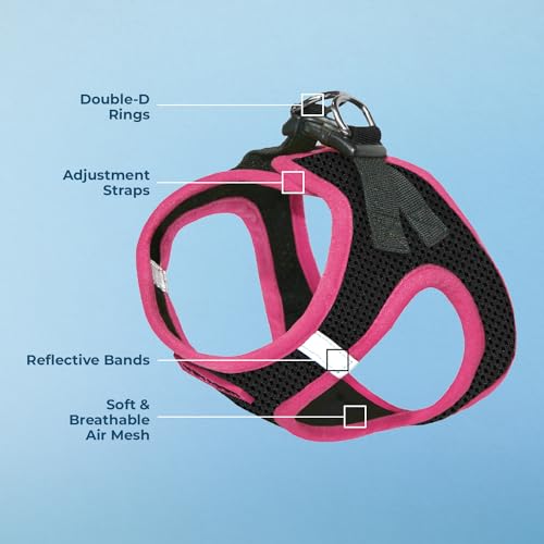 Best Pet Supplies - All Weather Mesh/Plush, Reflective, No Pull Harness for Small, Medium Dogs, Cats - Secure with Hook & Loop Fastener, Buckle, Double D-Rings - Black/Pink Trim, XS - color: Harness (Black/Pink Trim), size: XS (Chest: 13 - 14.5")