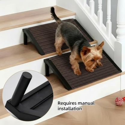 Dog Ramp for Stairs – Non-Slip Pet Steps with Locked-in Carpet & Iron Frame, Helps Senior Dogs & Small Breeds Climb Safely (Coffee-4 Pack) - size: Coffee-4 PACK