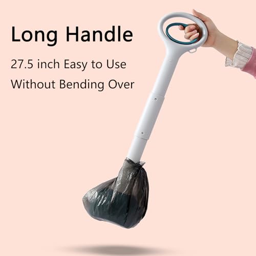 Pooper Scooper with Long Handle 28”, Heavy Duty & Foldable, No Touch Waste Pickup Tool for Large Medium Small Dogs,Portable for Lawn Grass Dirt Gravel, Includes 1 Rolls Waste Bags (Pink-Large) - color: Pink-Large