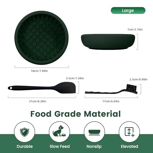 Dog Slow Feeder Licking Bowl,Anxiety Relief Treat Dispenser, Non-Slip Anti-chocking Pet Dish, Interactive Puzzle Toy for Mediuml Large Breed,Freezable BPA Free Silicone Dishwasher Safe - color: green, size: L
