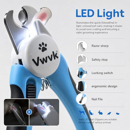 Dog Nail Clippers with Light, Professional Toenail Clippers for Thick Toenails, LED Illuminated Pet Nail Trimmer to See Bloodline, Safety Guard & Blade Lock, for Dogs & Cats
