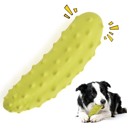 LIFLIX Tough Squeaky Dog Toys, Durable Dog Chew Toy with Natural Rubber, Teething Toys for Medium Large Breeds, Cucumber Pickle Shape, Yellow - color: yellow