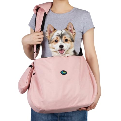 Ownpets Pet Dog Sling Carrier Bag Adjustable Padded Strap Dog Hand Free Safe Mesh Pet Carrier for Small Medium Dog Cat (Pink) - color: Pink