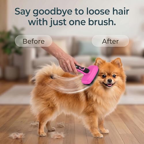 Self Cleaning Slicker Brush for Dog and Cat Deshedding, Pink | Shedding Brush for Dogs & Cats, One-Click Retractable Bristles for Easy Cleaning Flying Hair at Home - color: Pink 1 PCS