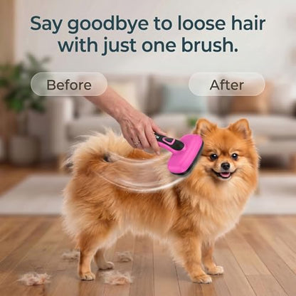 Self Cleaning Slicker Brush for Dog and Cat Deshedding, Pink | Shedding Brush for Dogs & Cats, One-Click Retractable Bristles for Easy Cleaning Flying Hair at Home - color: Pink 1 PCS