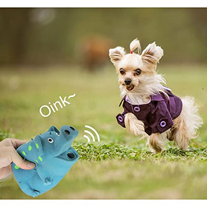 Andiker Dog Squeaky Toy, Dots Latex Dog Chew Toys with a Oinks Sound Squeaker Grunting Pig Dog Toy Durable Self Play 8" Dogs Squeeze Toy for Dental Biting Chasing to Kill Boring Time (Blue) - color: blue