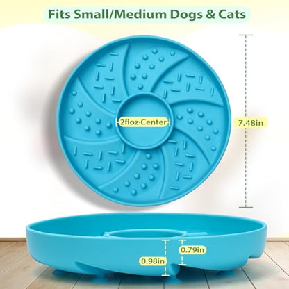 Slow Feeder Dog Bowl Silicone Suction Cup Anti Spill Dogs Cats Blue | strong suction base prevents sliding, extends mealtime, reduces anxiety, textured surface, dishwasher safe - color: Blue