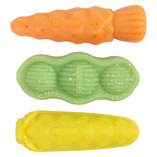 Flex-Force Veggie Chew Dog Toys, Multi-Textured & Floats, Multiple Scents for Sensory Play, Moderate Chewers, Teething Puppies and Small Breeds up to 25 lbs, 3-Pack, 4.9" - color: Veggie