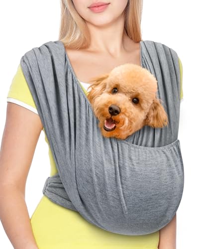 Dog Sling Swaddle Carrier Small Dog Cat Front Facing Carrier for Chest, Hands Free Puppy Carrying Sling Hold for Small Pet up to 13lbs, Adjustable Size, Reducing Back Stress (Light Grey)