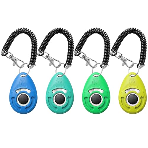 Pet Training Clicker with Wrist Strap - Dog Training Clickers for Puppy, Cat, Potty, Bird, Horse, Pet, Trainer Training Tools, Behavior Aids (Aqua + Jade Green + Blue + Lime Green)
