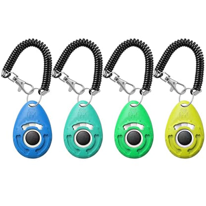 Pet Training Clicker with Wrist Strap - Dog Training Clickers for Puppy, Cat, Potty, Bird, Horse, Pet, Trainer Training Tools, Behavior Aids (Aqua + Jade Green + Blue + Lime Green)