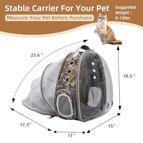 TOYSINTHEBOX Cat Backpack Carrier Back Expandable Bubble Pet Carrier Backpack for Large Cat, Kitten and Dog, Designed for Hiking, Camo - color: Camo