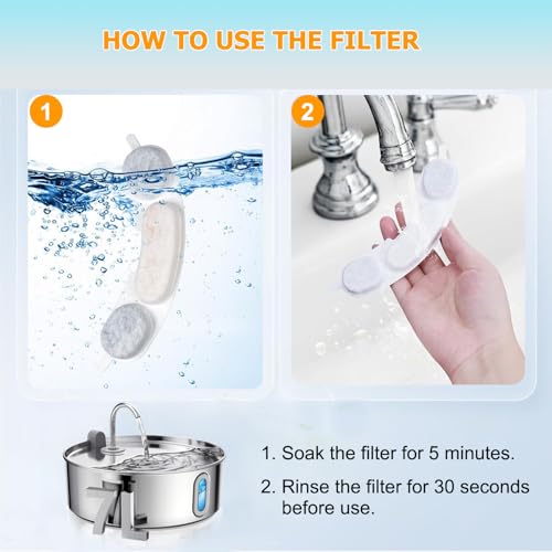 12 Pack Dog Water Replacement Filters Compatible with Smartoo 7L / 236oz / 1.8Gal Stainless Steel Dog Water Fountain, Pet Dog Fountain Filter Replacement,12 Filters + 12 Sponge