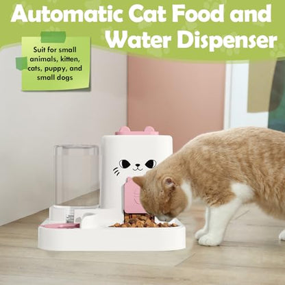 1.6L Auto Gravity Pet Feeder and 0.6L Water Dispenser Set, Automatic Cat Food and Water Dispenser, Gravity Pet Feeder for Small Medium Dog Puppy Cat Kitten (Pink) - color: Pink