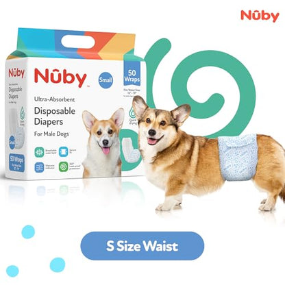 Nuby Pets Disposable Male Dog Wraps with Wetness Indicator, Absorbent & Leak-Resistant Belly Bands for Male Dogs, Small (12–19" Waist), 50 Count - size: S Waist 12 - 19 in