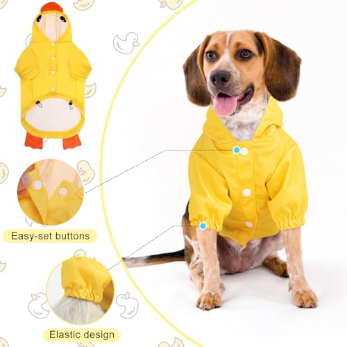 BEAUTYZOO Dog Raincoat Hooded Slicker Poncho, Waterproof Windproof Rain Jacket Hood with Harness Built in, Adjustable Reflective Duck Design Rain Coats for Small Medium Dogs Puppies, Yellow Size S - color: Yellow Duck, size: S(Back 13.2", Chest 18.5", Nec