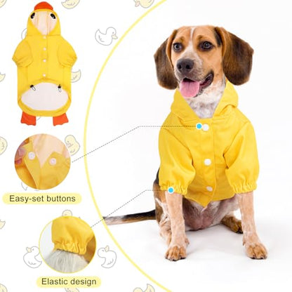 BEAUTYZOO Dog Raincoat Hooded Slicker Poncho, Waterproof Windproof Rain Jacket Hood with Harness Built in, Adjustable Reflective Duck Design Rain Coats for Small Medium Dogs Puppies, Yellow Size M - color: Yellow Duck, size: M(Back 15", Chest 22.5", Neck